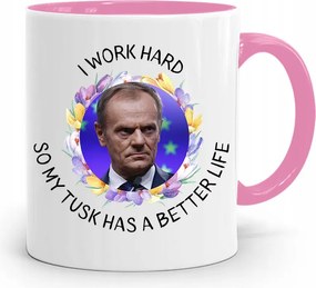 Donald Tusk Rózsaszín Bögre Platform Ajándék fényképes nyomtatással
