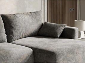 Szürke zsenília kinyitható-tárolóhelyes sarokkanapé (jobb oldali-heverő résszel) Leon – Maison de Rêve