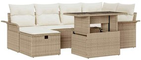 vidaXL Kerti Kanapé Szett párnával tárolóval 7 pcs Bézs Poli rattan
