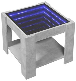 betonszürke szerelt fa dohányzóasztal LED-del 53 x 53 x 45 cm