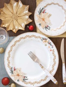 Karácsonyi porcelán desszertes tányér 4 db szett díszdobozban fehér arany mikulásvirág White Elegance