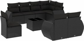 vidaXL 9 részes fekete polyrattan kerti ülőgarnitúra párnákkal