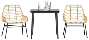 vidaXL 3 észes barna polyrattan üveg kerti étkezőgarnitúra párnával