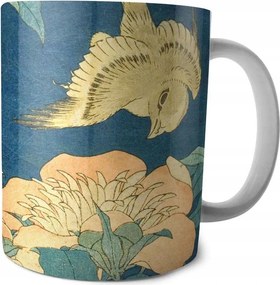 Kanári és bazsarózsa bögre Katsushika Hokusai
