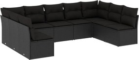 vidaXL 9 részes fekete polyrattan kerti ülőgarnitúra párnákkal