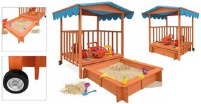 Fa játszóház homokozóval és árnyékoló tetővel