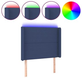 kék szövet LED-es fejtámla 83x16x118/128 cm