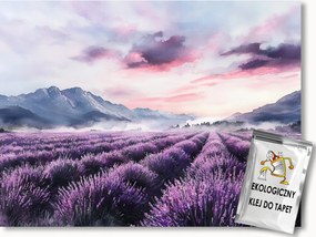 Fotótapéta Flizelina Akvarell Tájkép Hegyek Mező Levendula Köd 368x254 ragasztó