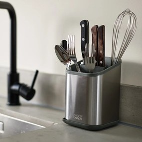 Fényes ezüstszínű rozsdamentes acél edényszárító evőeszközökhöz 11x11,5 cm Duo Steel – Joseph Joseph