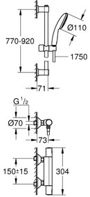 GROHE 34854001 - PRECISION START termosztátos zuhanycsaptelep, 900 mm, króm