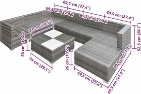 8-részes szürke polyrattan kerti bútorszett párnákkal