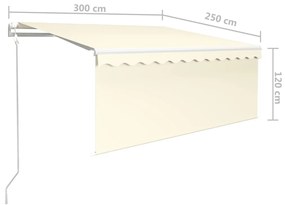 krémszínű automata kihúzható napellenző redőnnyel 3 x 2,5 m
