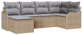 Kerti Kanapé Szett 6 pcs bézs és világosszürke Poli rattan