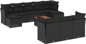 vidaXL 11 részes fekete polyrattan kerti ülőgarnitúra párnákkal