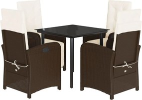 vidaXL 5 részes barna polyrattan kerti étkezőgarnitúra párnákkal