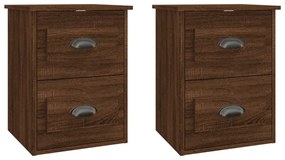 2db barna tölgyszínű falra szerelhető éjjeliszekrény 41,5x36x53
