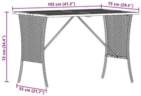 fekete polyrattan kerti asztal akácfa lappal 105x75x72 cm