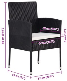 4 db fekete polyrattan kerti szék krémfehér párnákkal