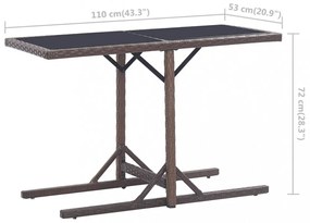 barna polyrattan és üveglapos kerti asztal 110 x 53 x 72 cm