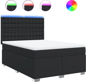 vidaXL fekete műbőr rugós ágy matraccal 140 x 200 cm