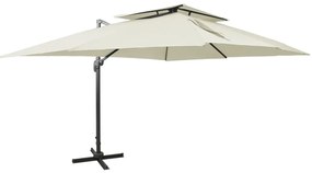 homokszínű dupla tetejű konzolos napernyő 400 x 300 cm