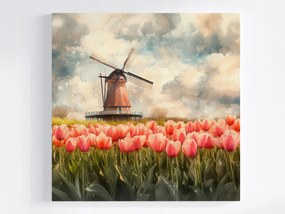 Vászonkép Canvas Tájkép Hollandia Tulipánok Szélmalom 80x80