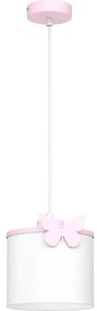 Gyerek csillár zsinóron SWEET 1xE27/15W/230V fehér/rózsaszín/pillangó