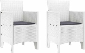 vidaXL Kerti Szék párnával 2 pcs Fehér 53 x 49 x 85 cm Polipropilén