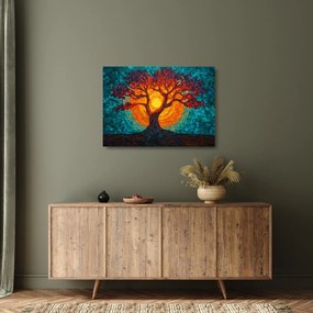 Üveg kép - Az élet fája és a nap mozaikban (70x50 cm)