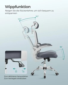 Irodai szék, hálós szék deréktámasszal és állítható fejtámlával, szürke