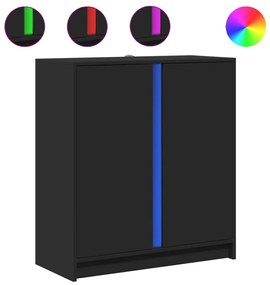 fekete szerelt fa tálalószekrény LED-del 77 x 34 x 85 cm