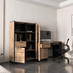 PC asztal 130, wotan tölgy/fekete, AMONI 1D1S