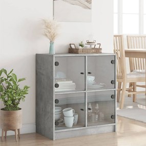 betonszürke kisszekrény üvegajtókkal 68 x 37 x 75,5 cm