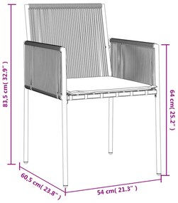 4 db fekete polyrattan kerti szék párnával 54x60,5x83,5 cm