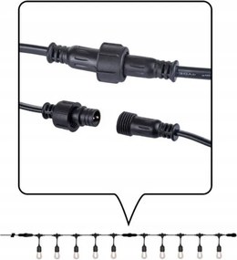 Kültéri fényfüzér kerti égősor girland 10m + 20db színes parti izzó | Sorolható IP44 E27