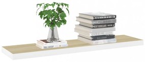 4 db fehér-tölgyszínű MDF lebegő fali polc 90 x 23,5 x 3,8 cm