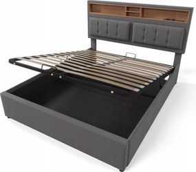 Franciaágy 160x200 Töltés Usb C aljzattal Hidraulikus Len Szürke