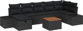 vidaXL Kerti Kanapé Szett párnával tárolóval 8 pcs Fekete Poli rattan