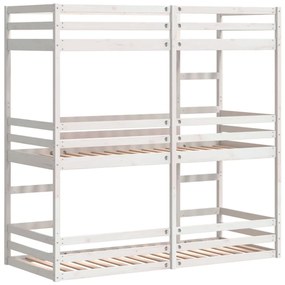 fehér tömör fenyőfa háromszintes ágy 75 x 190 cm