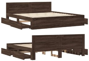 barna tölgy színű szerelt fa ágykeret fejtámlával 200 x 200 cm