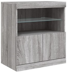 szürke sonoma színű tálalószekrény LED-ekkel 60 x 37 x 67 cm