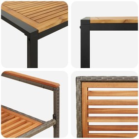 5 Darabos Kert Étkező Készlet Szürke Poly Rattan Akác, Rakható Kerti Székek Párnákkal 2 db Szürke Poly Rattan