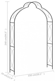 fekete vas kerti boltív kapuval 150 x 34 x 240 cm