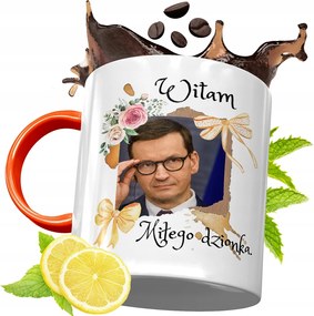 Narancssárga Bögre Mateusz Morawiecki Ajándék fényképes nyomtatással