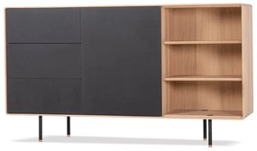 Fekete-natúr színű tölgyfa alacsony komód 176x100 cm Fina – Gazzda