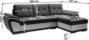 Kinyitható ülőgarnitúra, világosszürke/sötétszürke, jobbos, ENIF ROH