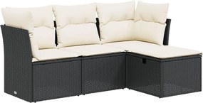 vidaXL 4 részes fekete polyrattan kerti ülőgarnitúra párnákkal