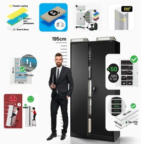 Fém iratszekrény JAN H, 900 x 1950 x 400 mm, fekete