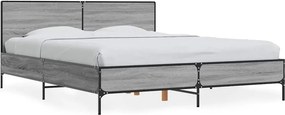 vidaXL szürke sonoma szerelt fa és fém ágykeret 150 x 200 cm