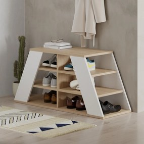Pyramid Shoe Bench - Oak, White